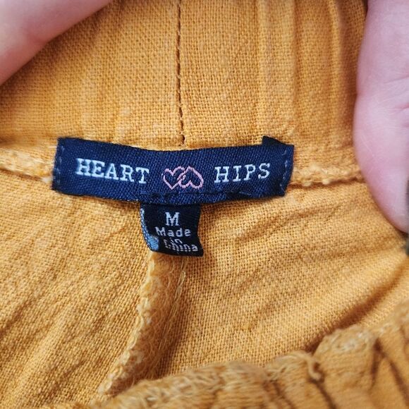 Heart Hips Mustard Yellow Cropped Ankle Length Linen Pants Size Medium - Picture 3 of 9